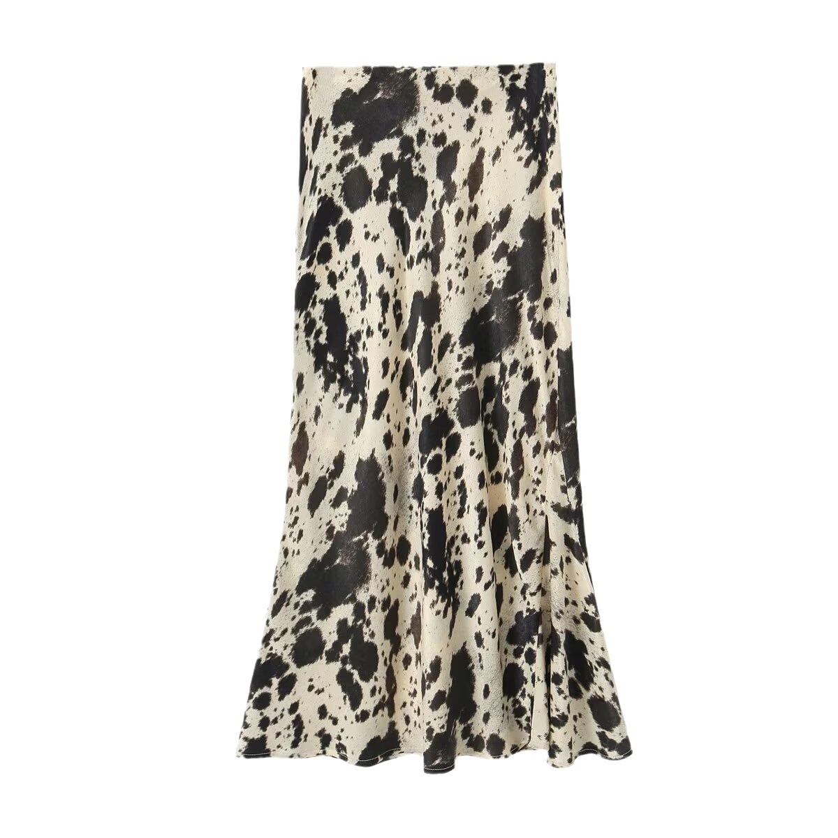 Foreign Trade Spring and Autumn New Women's Clothing European and American All-match Animal Print Silk Satin Texture Midi Dress