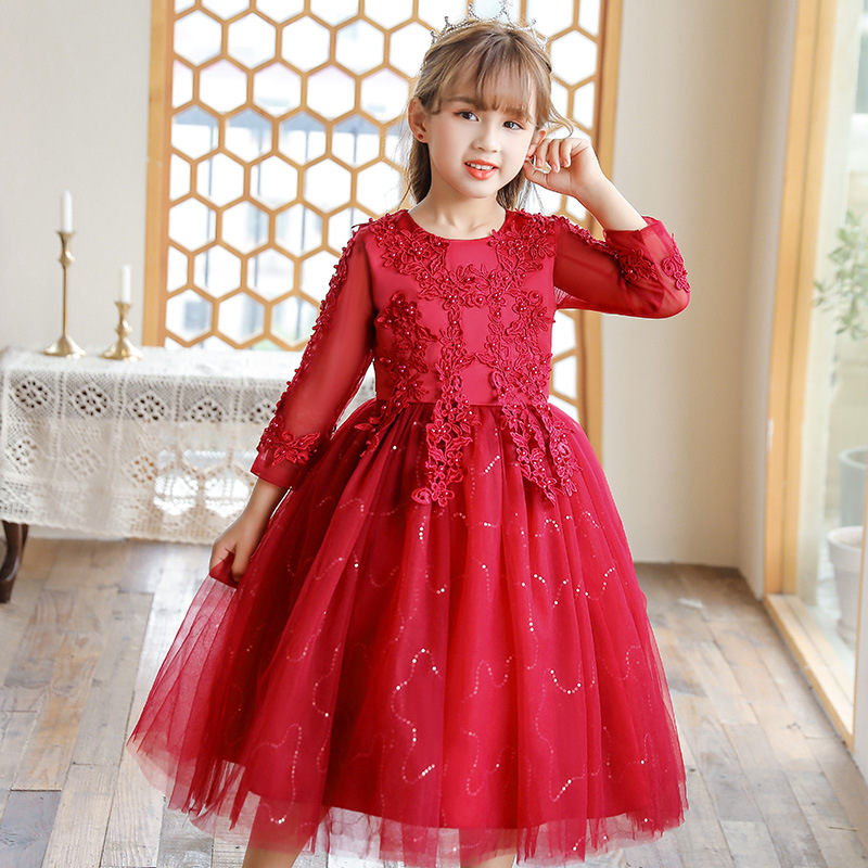 Calissa CARISA girls' dress dress net sleeve net gauze performance host princess dress cross-border a generation of hair