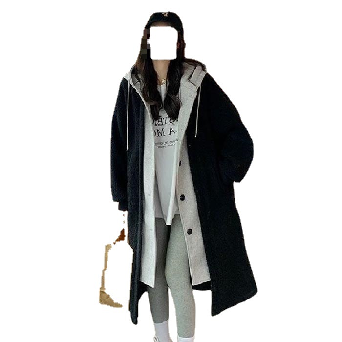 Autumn and Winter New Long Hooded Coat Women's Lamb Fleece All-match Loose Fleece-lined Sweatshirt Women's Korean Style Coat chic Trendy
