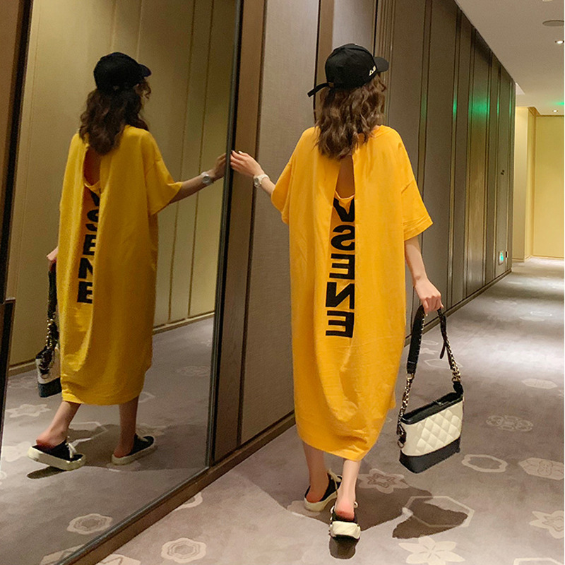ins Korea loose fat size 200kg fat MM long pajamas women sexy backless home nightgown dress summer