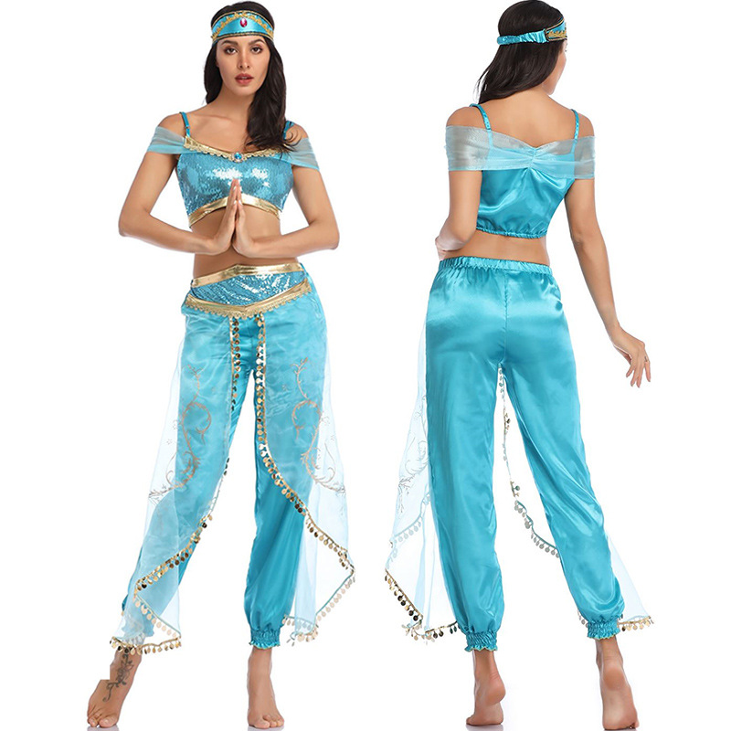 Jasmine princess dress Aladdin magic lamp costume uniform Halloween Indian female regional dancing girl anime cos fairy tale