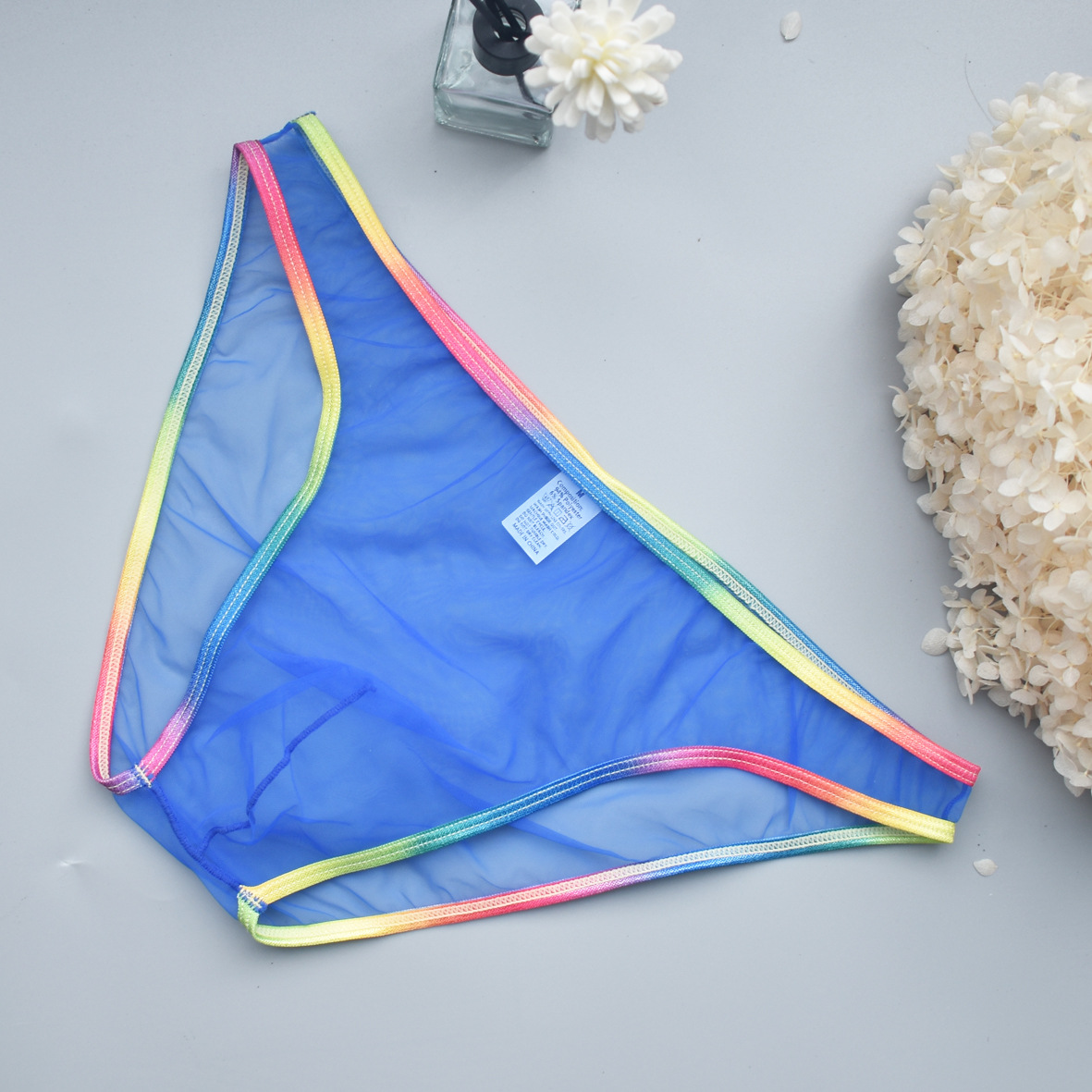 Sexy men's briefs perspective underwear men's ultra-thin transparent rainbow edge mesh sexy men's underwear B903
