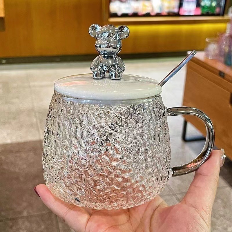 ins Internet celebrity hammered Bear Cup coffee milk water cup with handle breakfast glass Glacier mark gift Cup