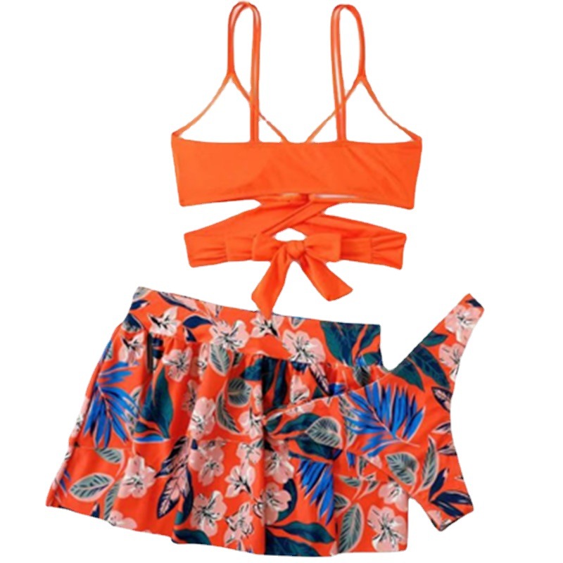 2023 New Amazon swimsuit women's sexy backless printed high waist split skirt three-piece hot spring swimsuit