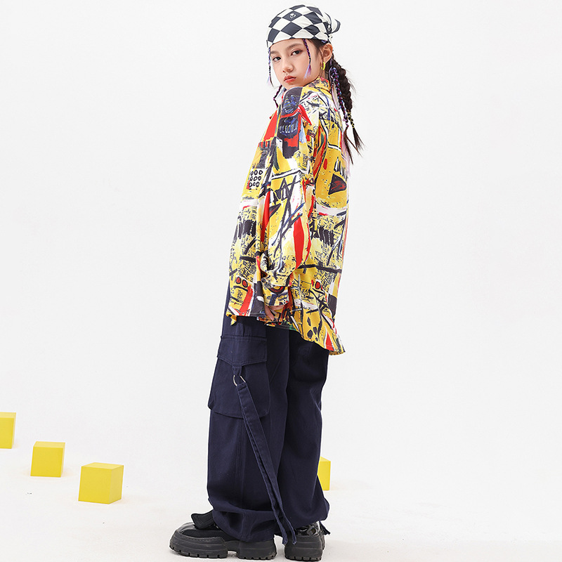 街舞兒童潮服套裝元旦嘻哈寬鬆港風襯衫工裝褲少兒hiphop表演出服