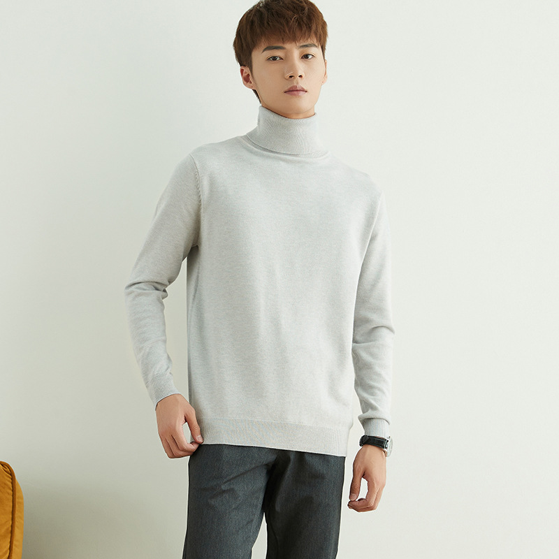 Turtleneck cardigan men's autumn and winter new cashmere sweater thickened sweater men's solid color loose pullover bottoming sweater