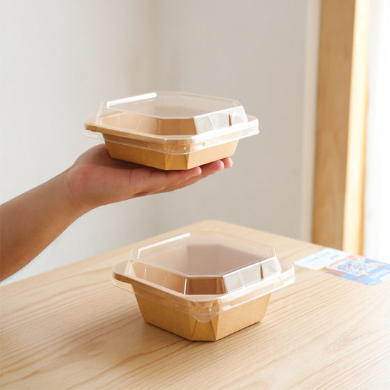 Disposable Kraft paper lunch box takeaway fruit cutting box fruit packing box dessert light food salad octagonal Bento paper bowl