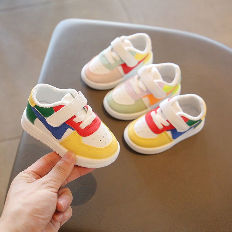Children's Spring and Autumn White Shoes Breathable Male Baby Toddler Shoes Color-matching Children and Girls Soft Sole Baby Shoes