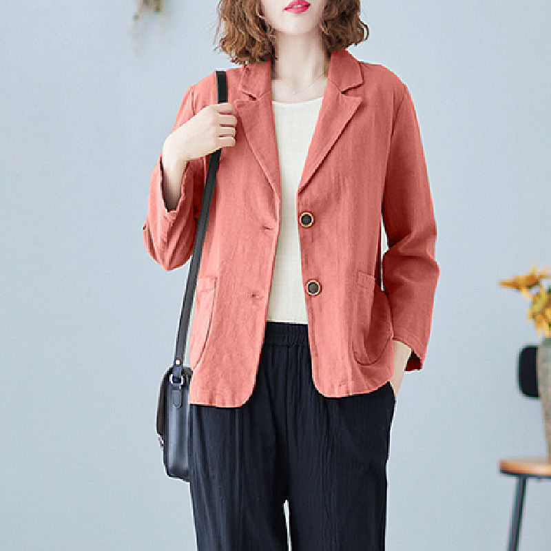 [Linen] Loose Cotton and Linen Small Suit Spring and Summer New Linen Top All-match Long-sleeved Casual Elegant Jacket for Women