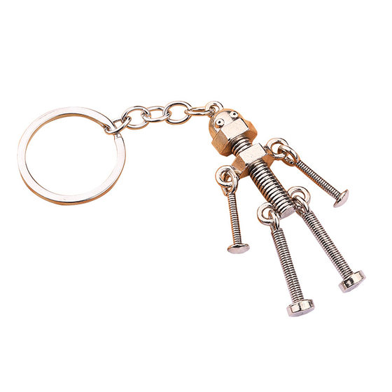 Factory wholesale robot retro handmade diy keychain pendant mobile robot movable screw man