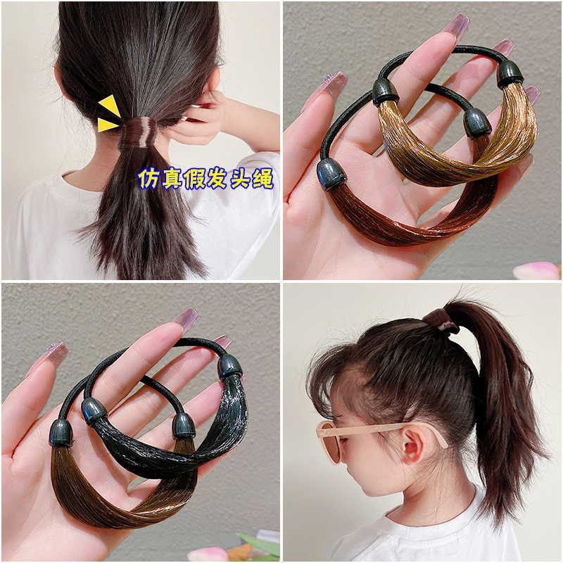 Internet Celebrity New Style Wig Artificial Head Rope Ponytail Invisible Hair Band Rubber Band Women's Headwear Elastic Leather Cover Hair Rope