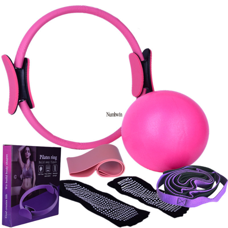 Yoga Pilates six-piece set 10-hole chrysanthemum rope yoga ball latex elastic ring half finger yoga socks color box suit
