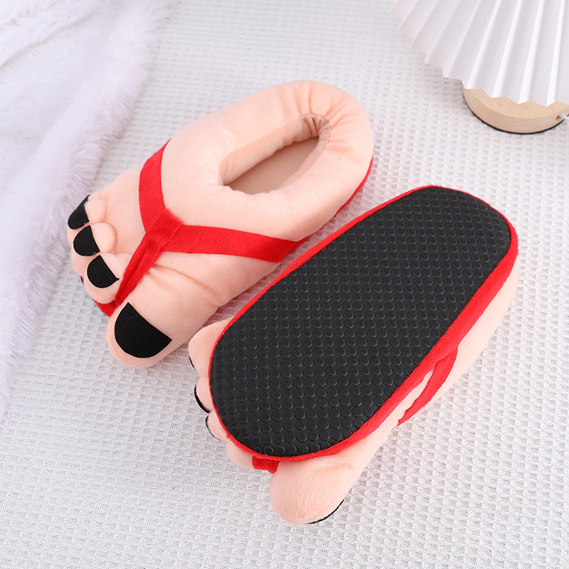 Spot creative cute funny big feet cotton slippers women's autumn and winter lovers men's spoof indoor warm personality_voghion.com