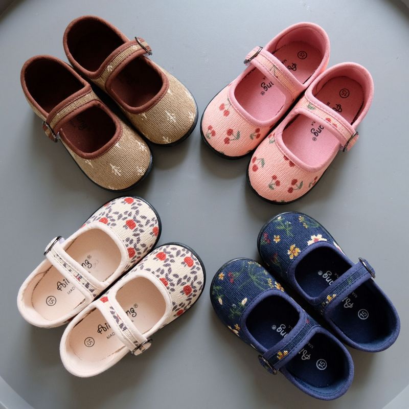 Autumn New South Korea corduroy floral children's canvas shoes Mori princess girl single-layer shoes kindergarten soft bottom