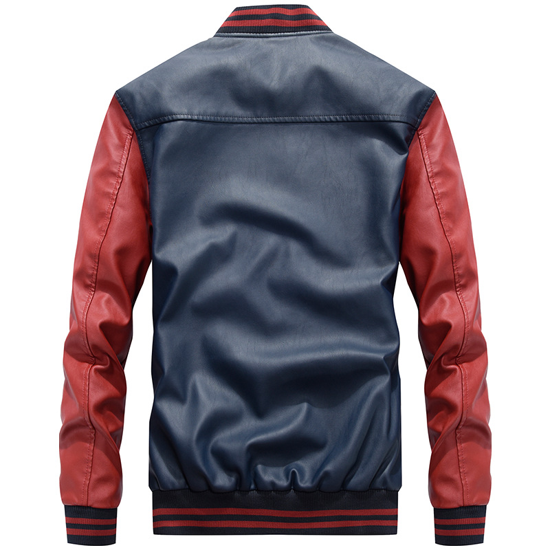 2023 Spring and Autumn New Youth Baseball Suit Fleece PU Leather Men's Motorcycle Jacket Coat Tough Guy Leather Coat