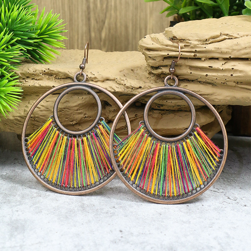 Original fashion hand-woven earrings fashion retro big circle earrings women bohemian hollow jewelry wholesale