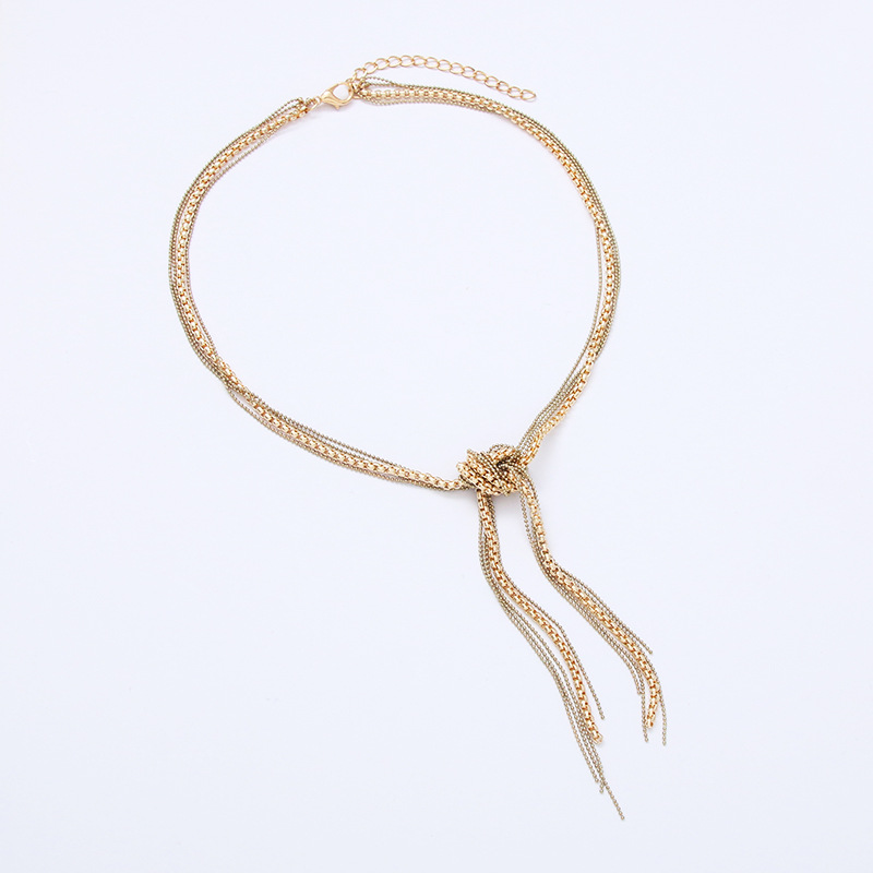 European and American Fashion French Retro Long Plaid Cardigan Chain Tied Fringe Necklace Personality and Quality Clothing Cross-border