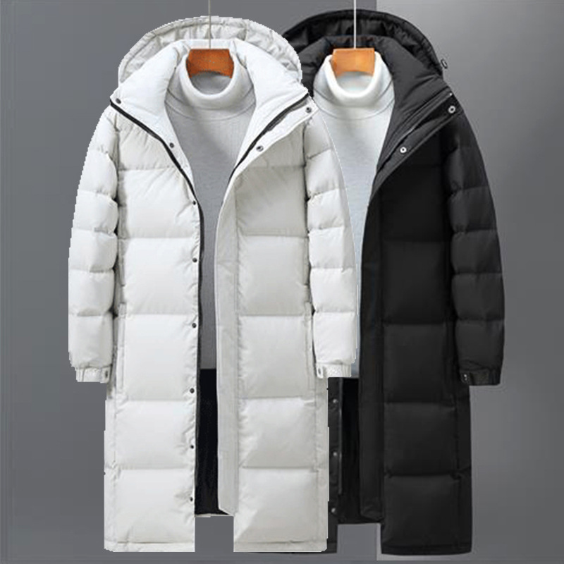 Winter outdoor long down jacket men's over-the-knee hooded white duck down youth mountaineering jacket student school uniform warm clothes