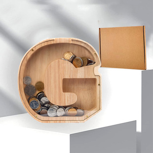 Wooden Piggy Bank Rubber Wood Piggy Bank English Letter Transparent Piggy Bank Wooden Creative Home Decoration Ornaments