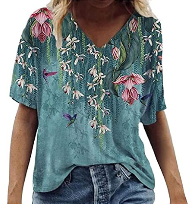 Cross-border European and American Digital Printing Series 3D Printing T-shirt V-neck 3d Printing Women's Short-sleeved T-shirt Top