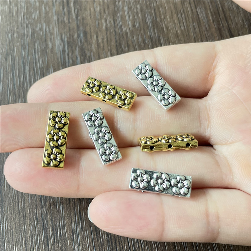 Diy合金アクセサリーアクセサリーレトロチベットシルバー古銀三穴花長方形穴あきビーズブレスレットビーズ|undefined