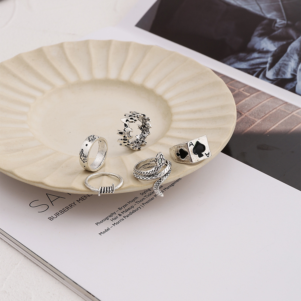 2021wish AliExpress new creative simple fashion temperament women's snake-shaped spade ring 5 piece set