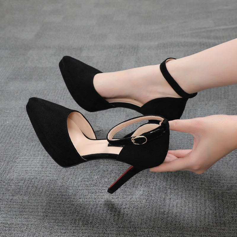 183-2 High Heels Women's Stiletto Platform Pointed Hollow Suede Shoes Women's 2020 New Spring and Summer Women's Shoes