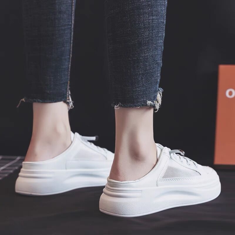 2023 New Spring and Summer Women's Single Shoes Trendy All-match Casual Sneakers Inner Height White Shoes Women's Slippers Outer Wear