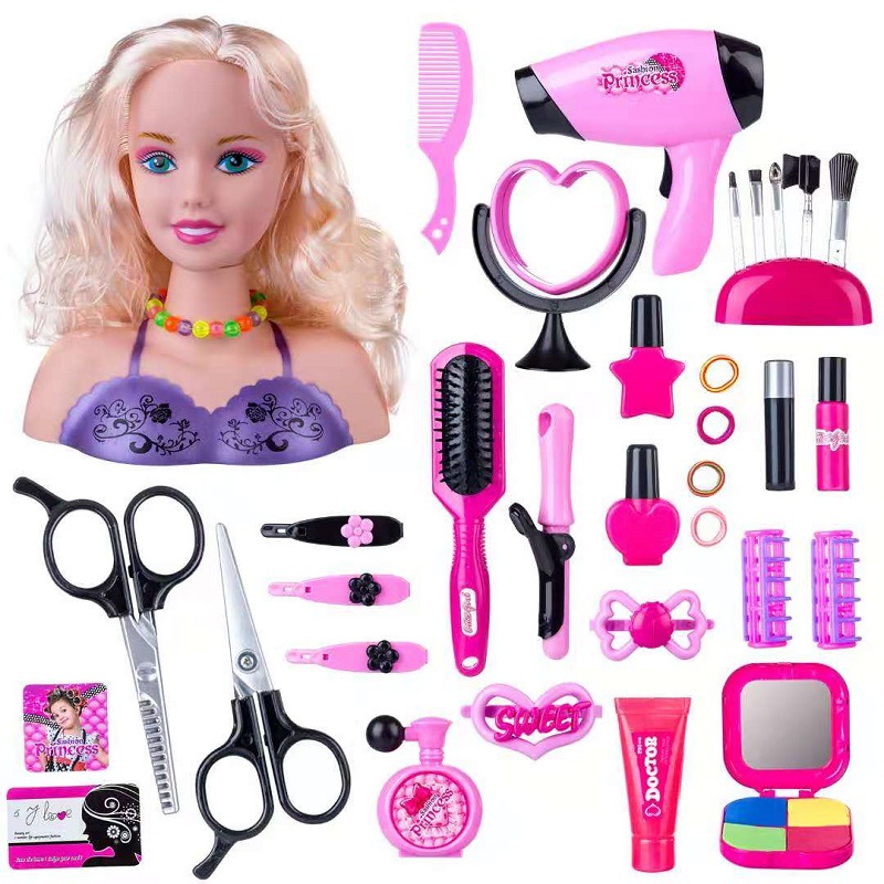 Girl's Simulation Half-length Model Doll Makeup Fashion Hairdressing and Hair Set Princess Play House Toys Cross-Border