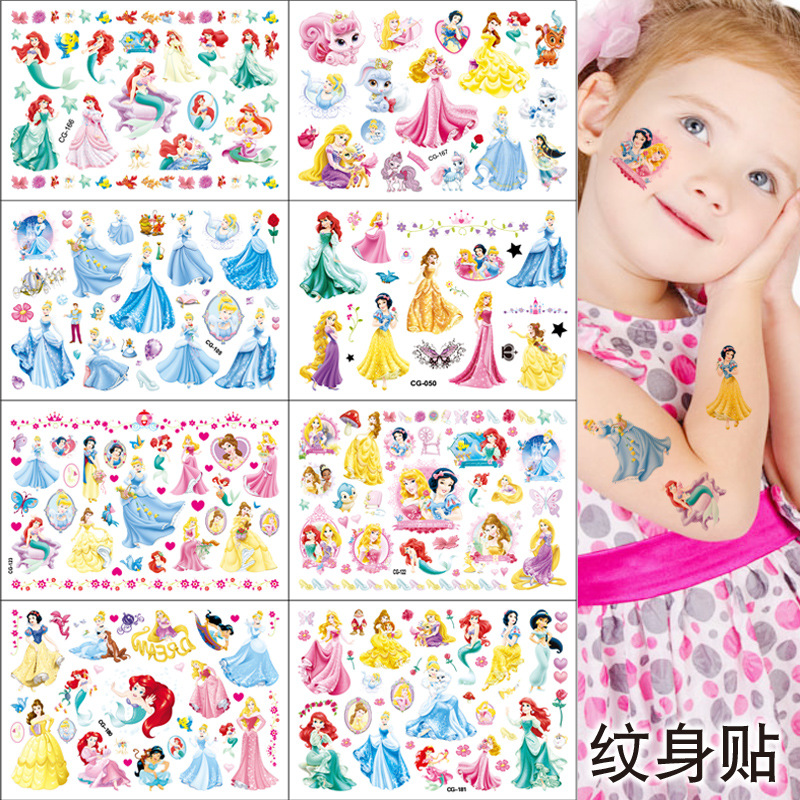 Children's Tattoo Sticker Birthday Party Tattoo Sticker Water Transfer Sticker Foreign Trade Snow White Sleeping Beauty Mermaid