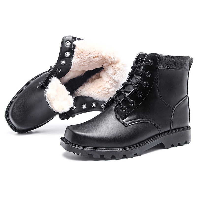 Cotton Boots Men's Winter Non-slip Warm Wool Boots Fleece-lined Thickened Fur One-piece Snow Boots Dad's Shoes