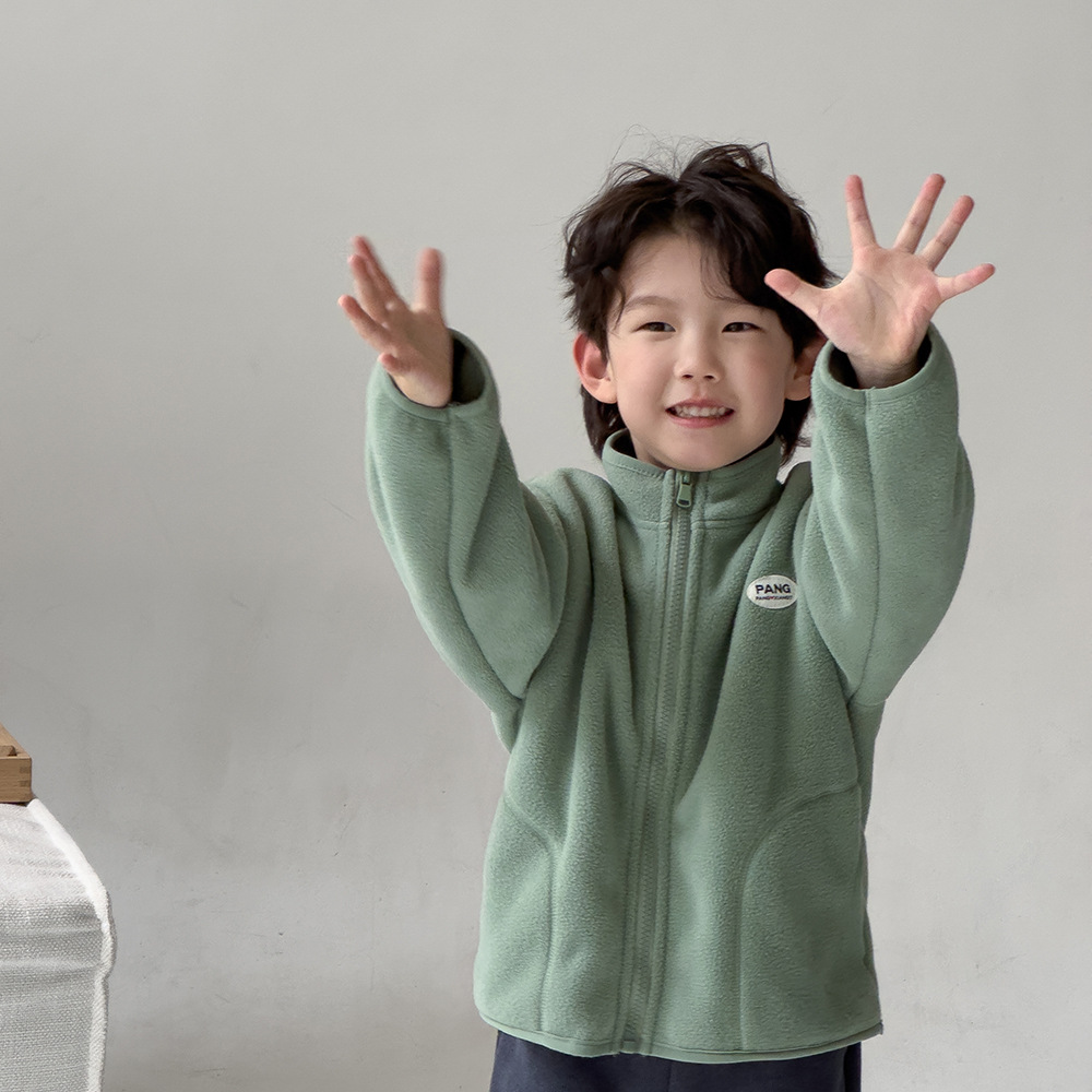 2023 children's double-sided polar fleece jacket autumn Boys Girls baby students solid color casual warm top