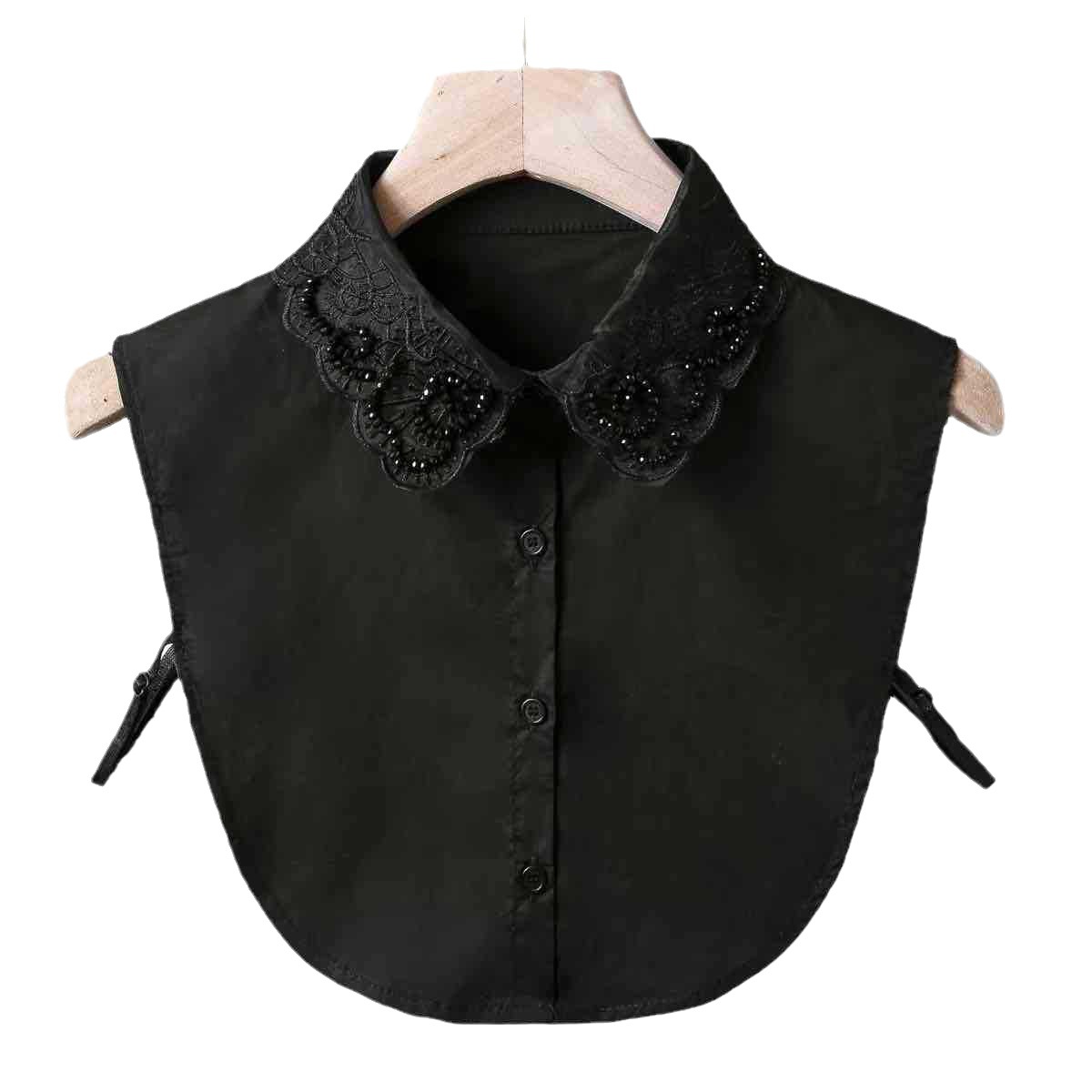 Factory direct sewing drill black and white cotton base pullover collar Joker adult solid color small hollow Korean fake collar