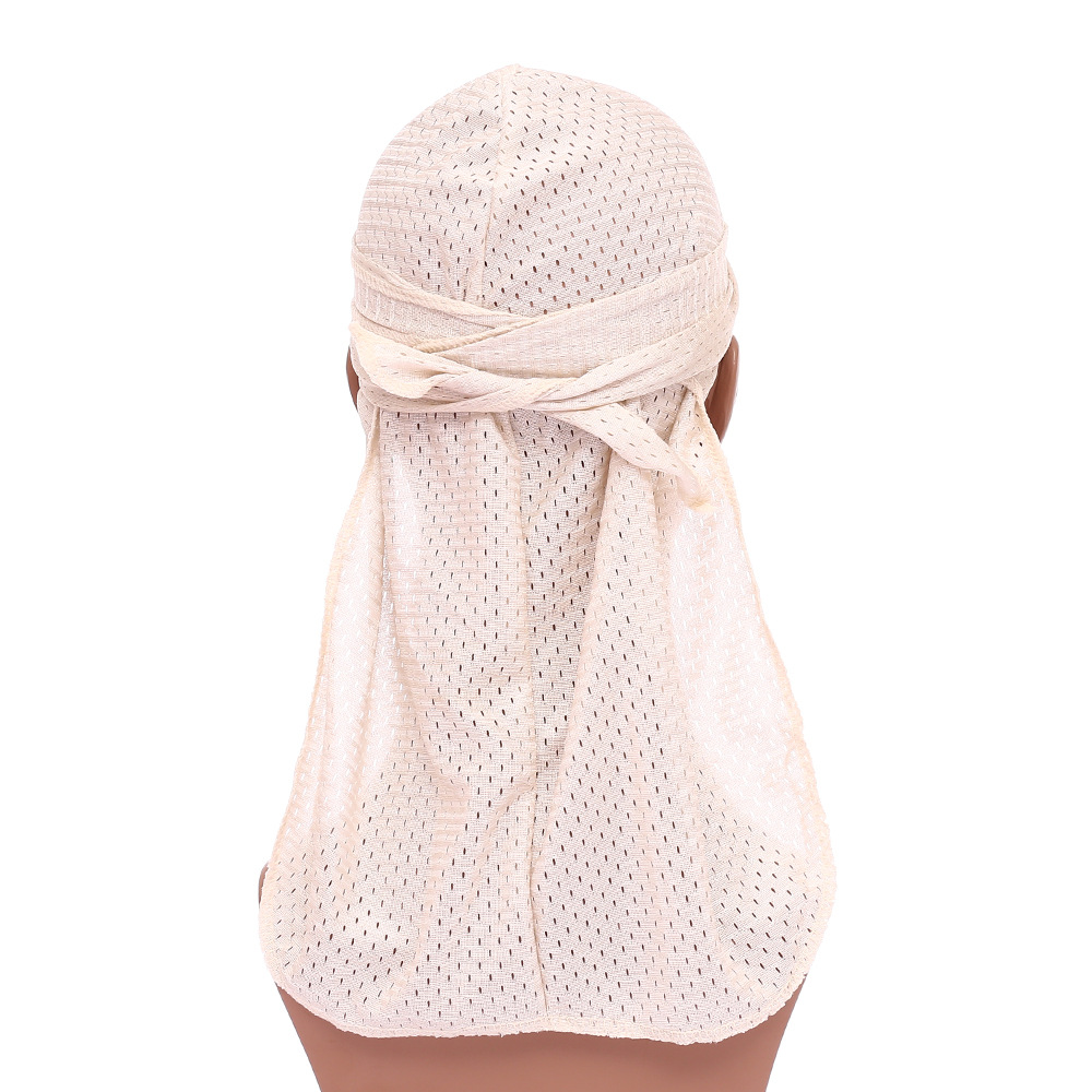 Amazon hot sale mesh monochrome long tail pirate hat hip hop cloak mesh durag