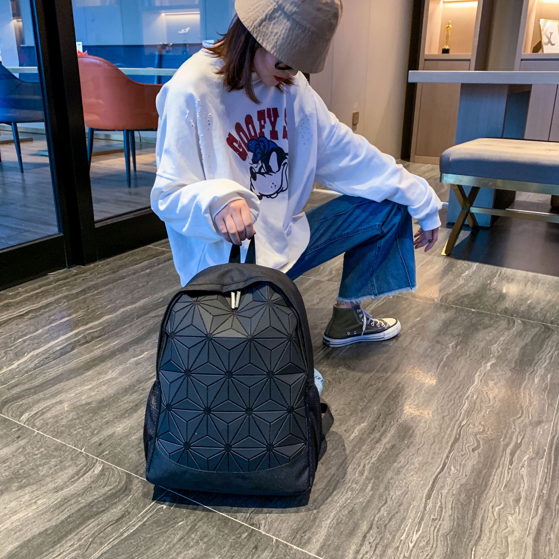 Fashion Colorful Geometric Bag Backpack Creative Personality New Student Backpack Street Fashion Sports Backpack Women