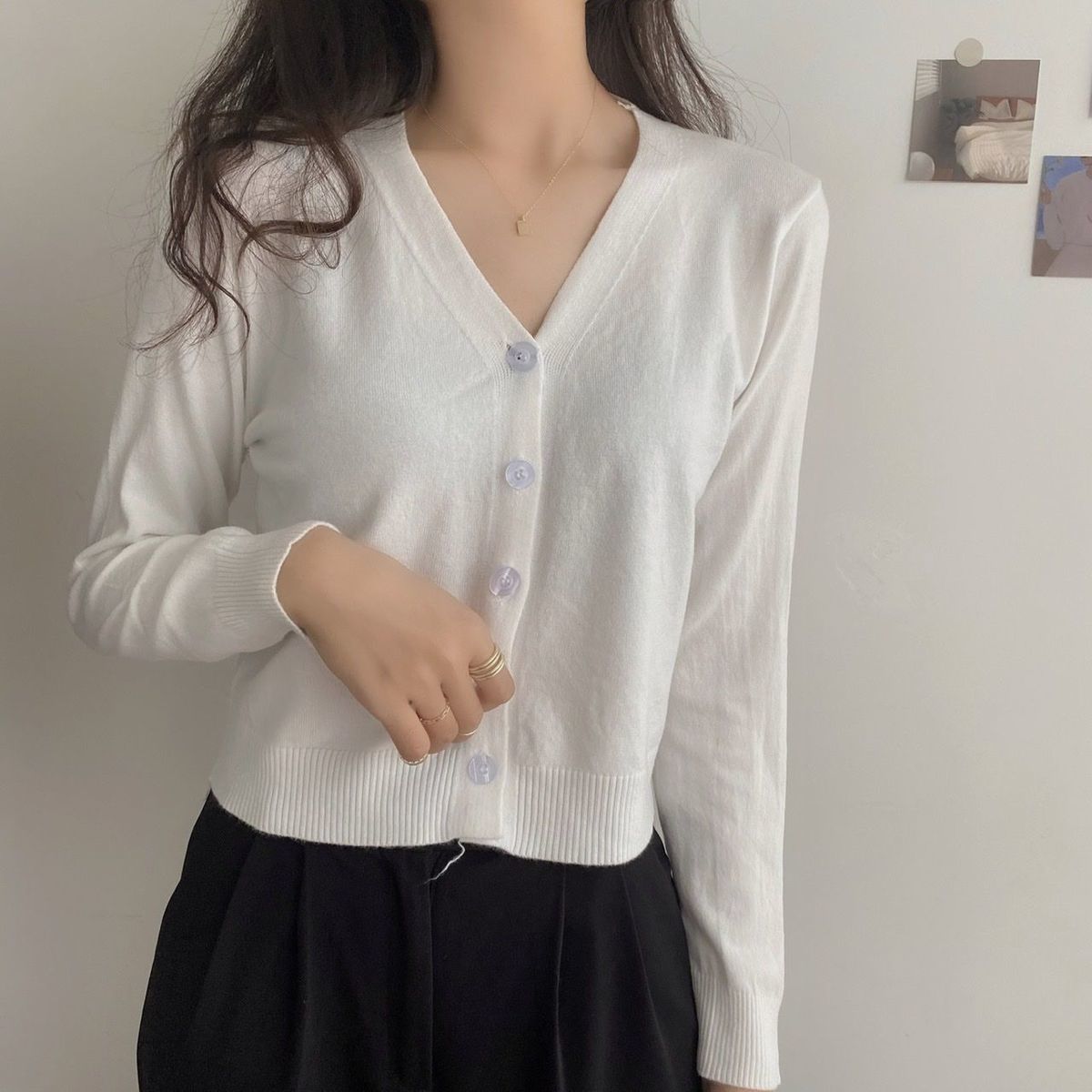 Southeast Asia 2022 New Women's Long-sleeved Sweater All-match Short V-neck Cardigan Coat Women's Sweater Women's Top_voghion.com