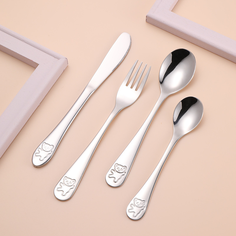 304 stainless steel tableware children's cartoon Western steak knife and fork creative cute bear knife and fork spoon tableware set