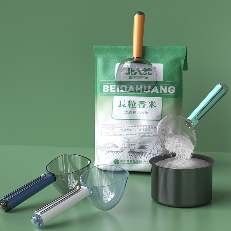 Multi-functional rice spoon cat food spoon digging flour milk powder spoon household plastic long handle with clip measuring spoon one-piece delivery