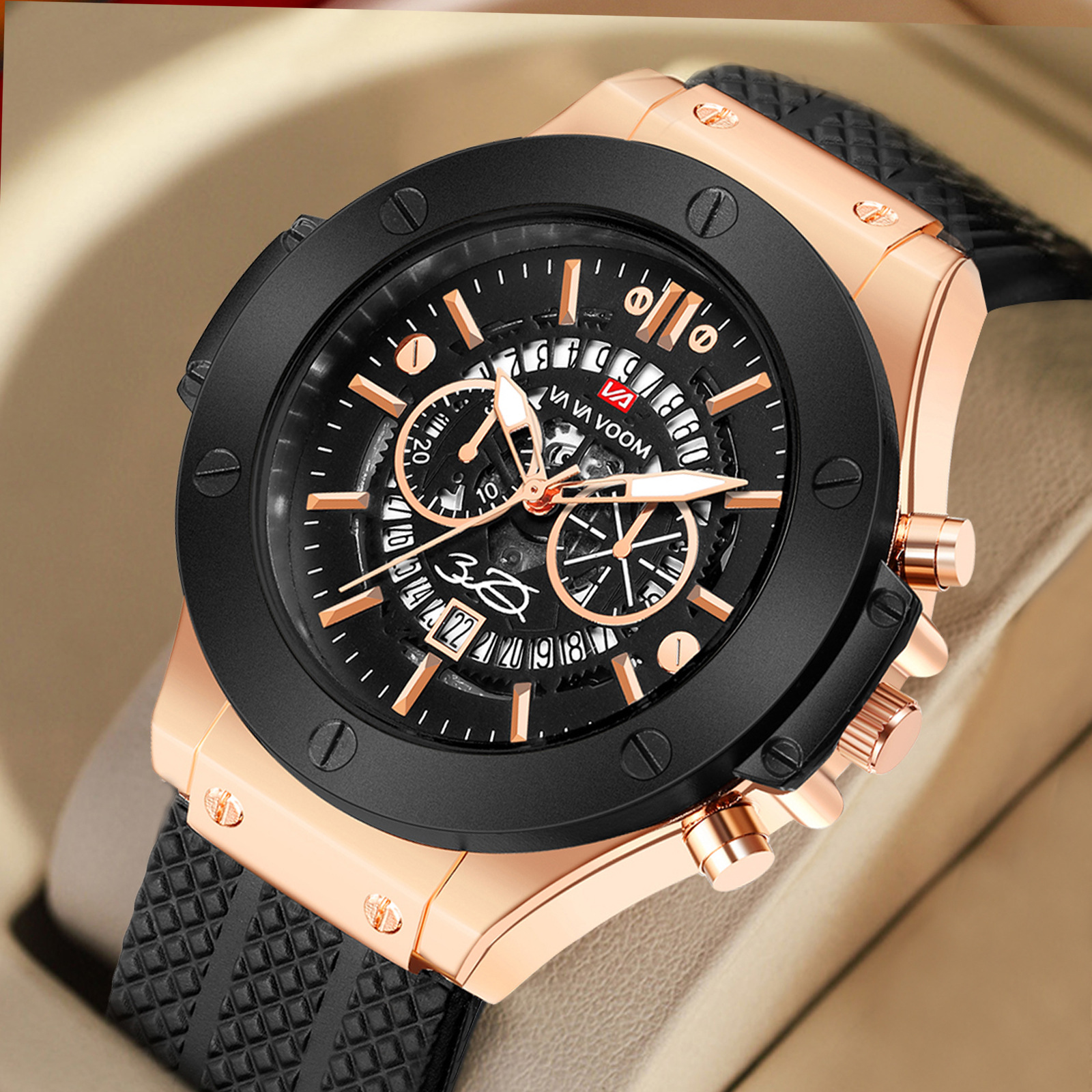 Creative Hollow Out Perspective Window Calendar Richard Fashion Student Watch Silicone Men's Quartz Waterproof Sports Watch 