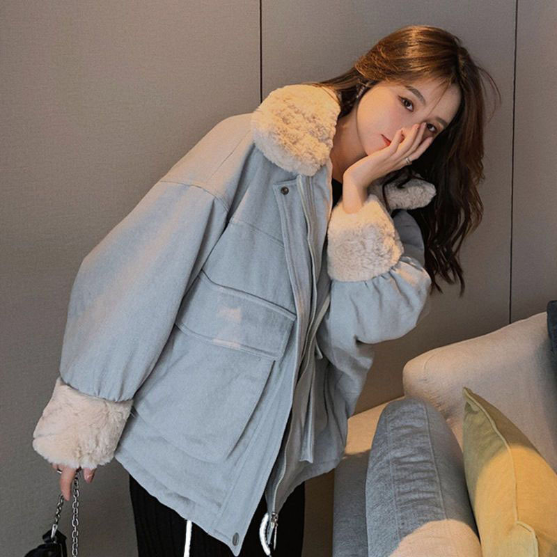 Cotton-padded Coat Cotton-padded Coat Women's Autumn and Winter New Korean-style Loose Japanese-style Young-aged Student Lamb Plush Thickened Coat ins Trendy