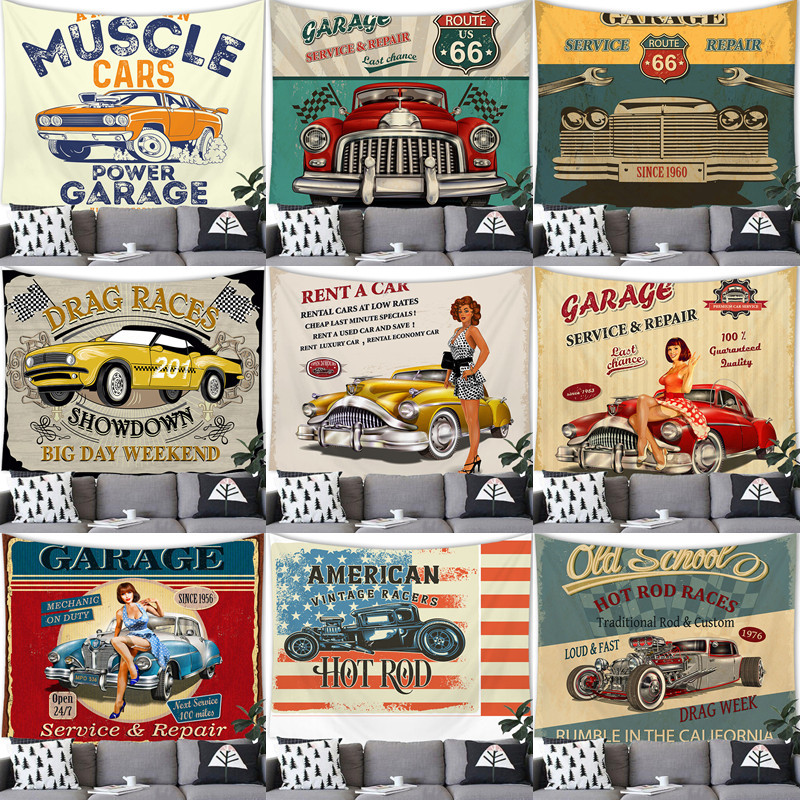 Cross-border supply of American retro car repair shop peach skin velvet wall hanging factory supply to figure G196
