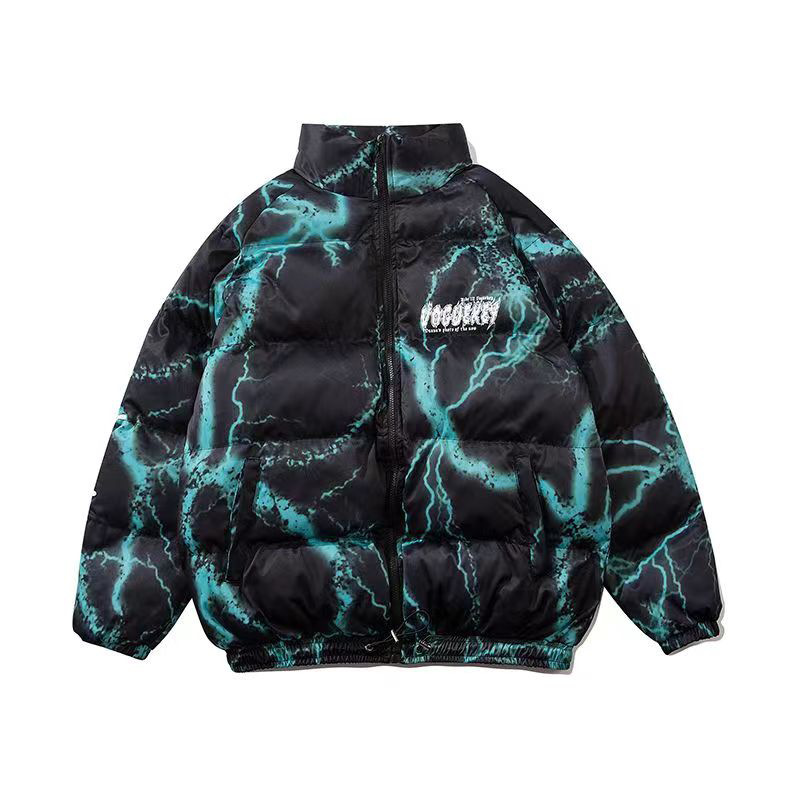 Zichi clothing club American dark graffiti printed loose cotton-padded coat High Street Hip Hop couple bread coat cotton-padded coat fashion
