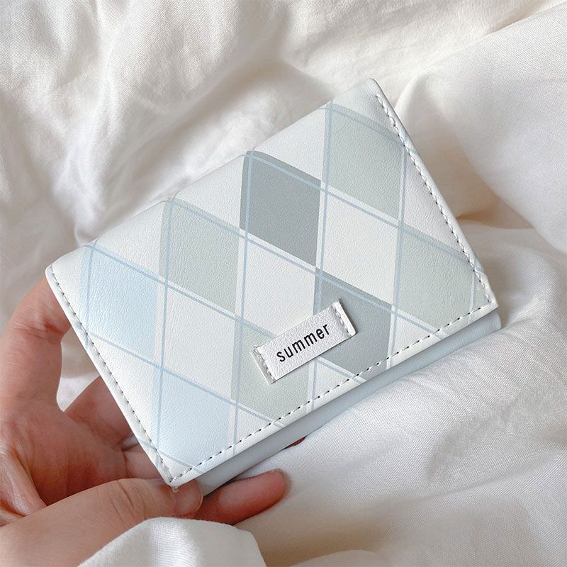 Sea salt blue plaid wallet fresh simple ins style Korean multi-functional student wallet change card bag integrated bag