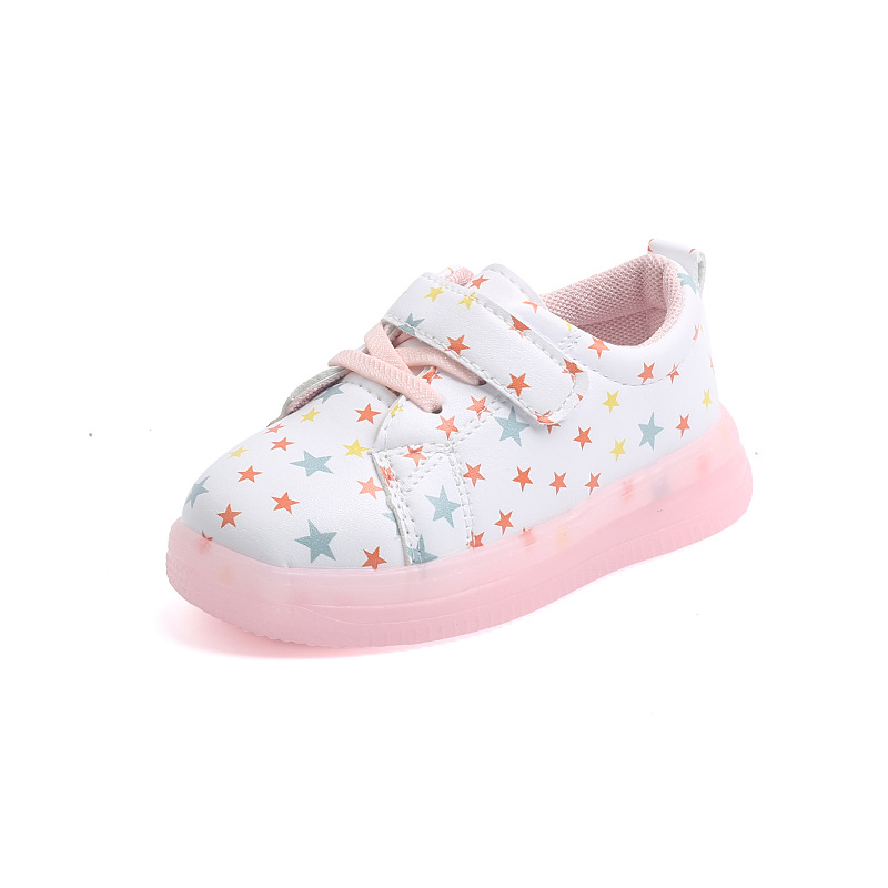 Spring and Autumn Children's Gypsophila Printed Light Shoes Girls Cute Fashion Luminous Shoes Luminous Shoes Skate Shoes