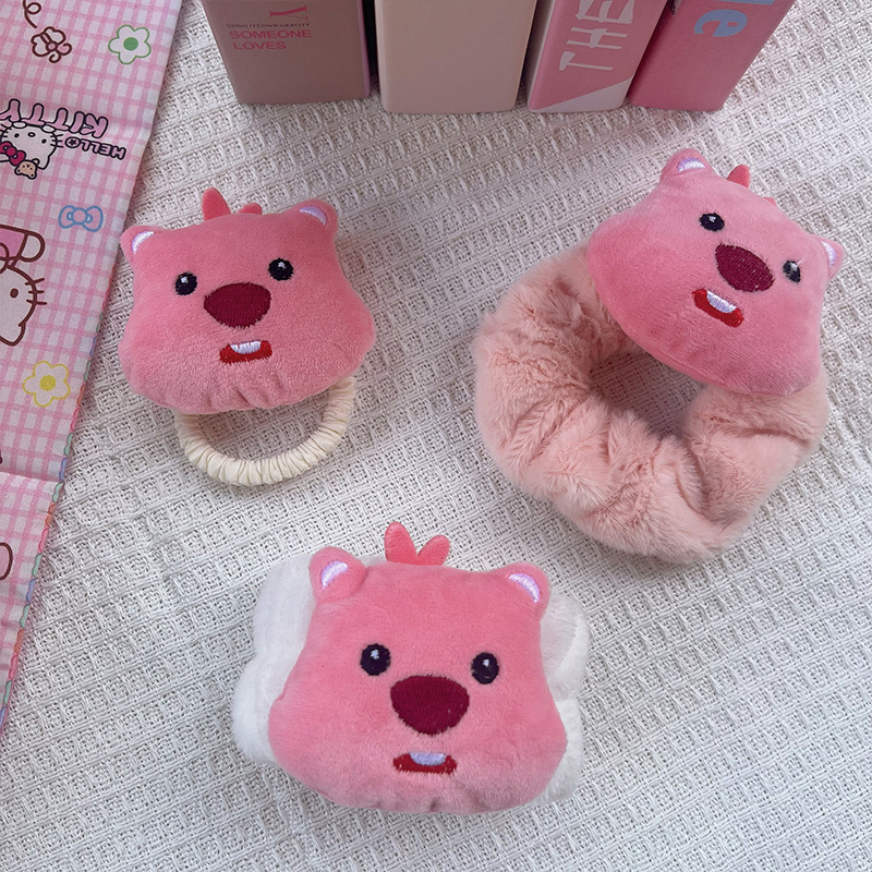 Tiktok Loopy breaking hairpin beaver plush large intestine hair ring cartoon autumn and winter headband girl pink small jewelry
