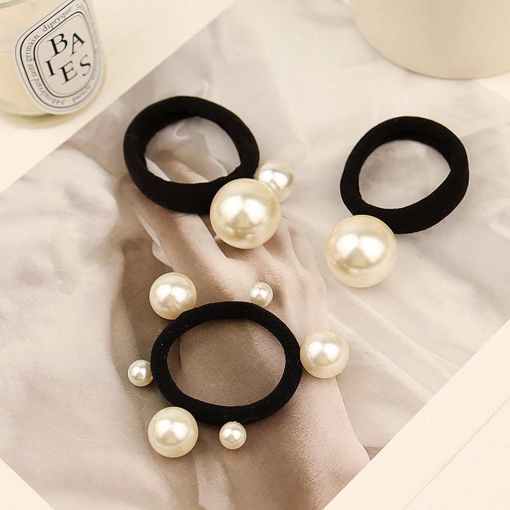Pearl Full Circle Small Chanel Style Headline Korean Hair Accessories Black Thick Rubber Bow Headline Pony Tail Headflower Adult Hair Accessories