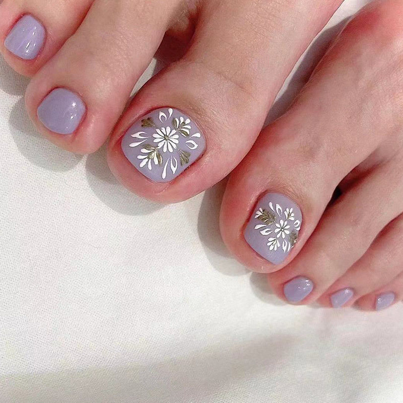 穿戴式美甲紫色腳甲穿戴甲小雛菊甲片花朵美甲貼片成品批發nails
