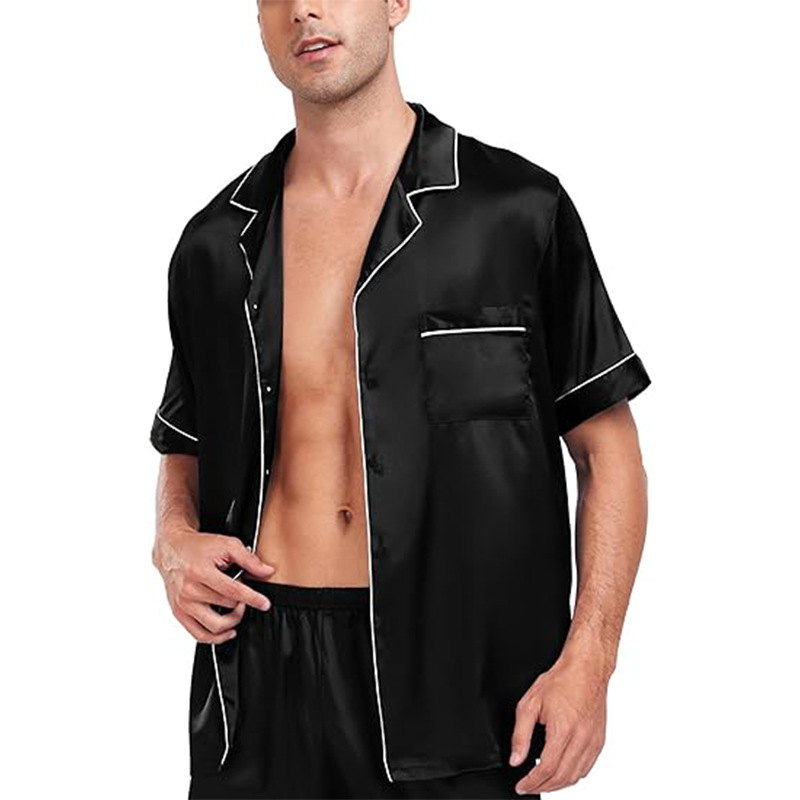 Cross-border  plus size men's short-sleeved shorts satin European and American Foreign trade summer casual home wear pajamas suit_voghion.com