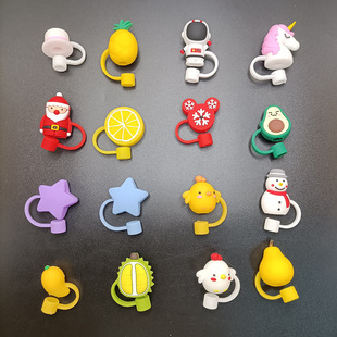 Cross-border in stock cartoon flexible glue dustproof straw cap flexible glue straw plug glass accessories 8mm one-piece delivery