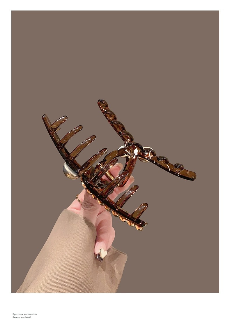 Nuovo stile luce lusso pieno diamante perla squalo clip grande updo fermaglio per capelli di alta qualità semplice cucchiaio posteriore coda di cavallo accessori per capelli per le donne_voghion.com